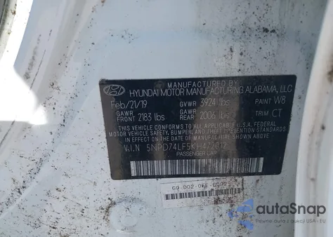 2019 Hyundai Elantra Se z USA, uszkodzony, nr VIN 5NPD74LF5KH472012